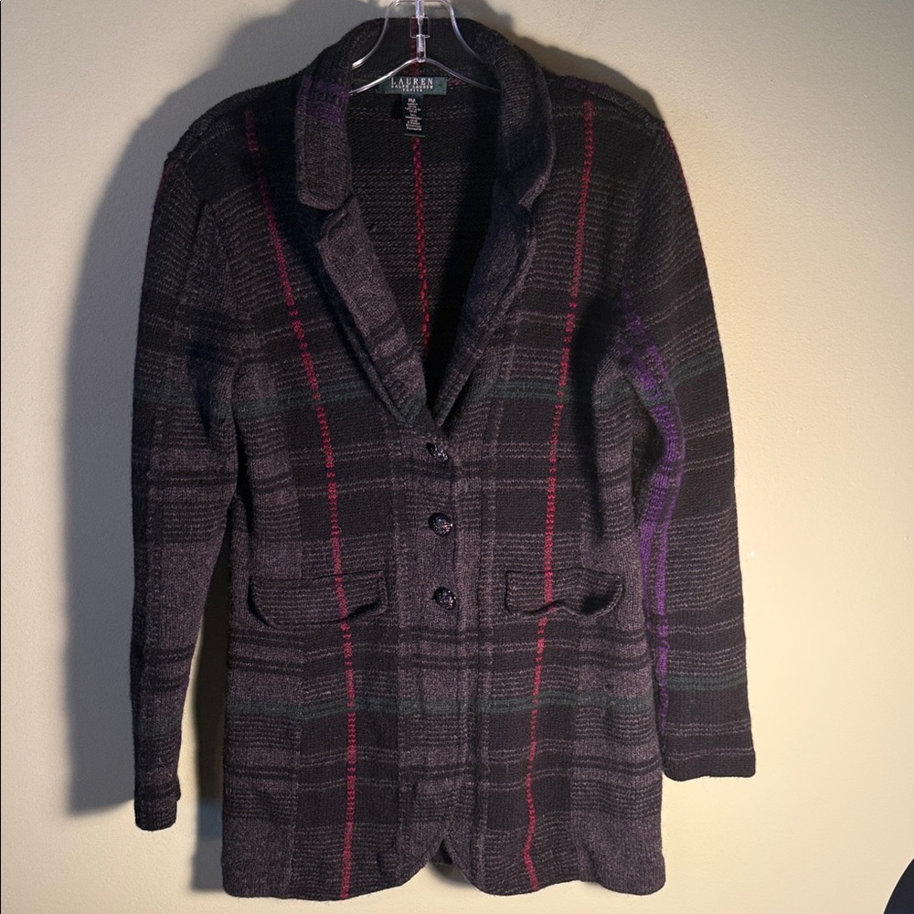 Lauren Ralph Lauren Dark Plaid Blazer with Purple and Red Stripes